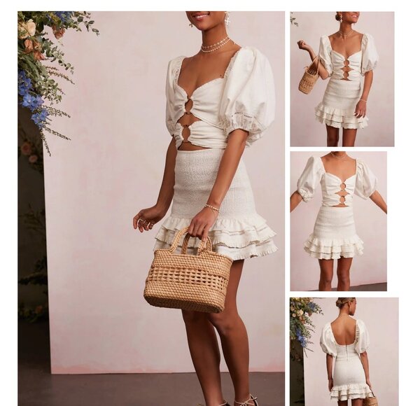 NWT V. CHAPMAN VALARIE SMOCKED MINI DRESS W/CUTOUTS IN NATURAL WHITE SIZE 8 - Picture 1 of 9